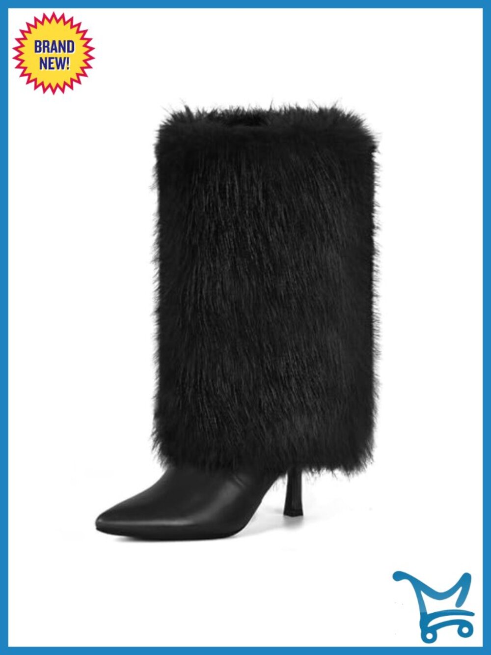 Faux Fur Mid Calf Kitten Heel Boots with Side Zipper Pointed Toe